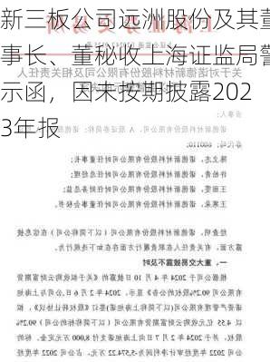 新三板公司远洲股份及其董事长、董秘收上海证监局警示函，因未按期披露2023年报