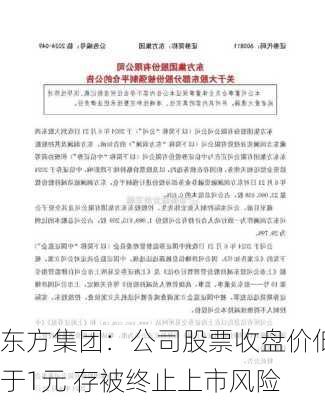 东方集团：公司股票收盘价低于1元 存被终止上市风险