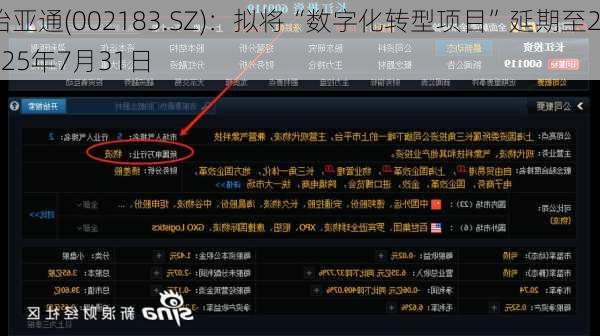 怡亚通(002183.SZ)：拟将“数字化转型项目”延期至2025年7月31日