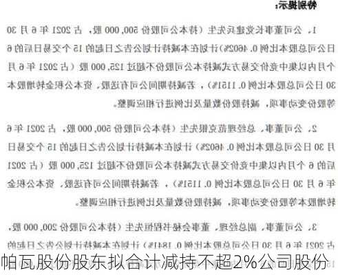 帕瓦股份股东拟合计减持不超2%公司股份