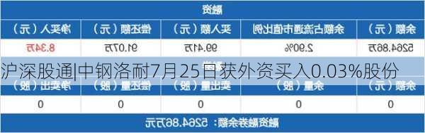 沪深股通|中钢洛耐7月25日获外资买入0.03%股份