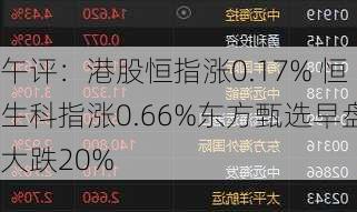 午评：港股恒指涨0.17% 恒生科指涨0.66%东方甄选早盘大跌20%