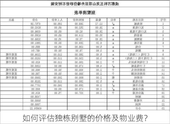 如何评估独栋别墅的价格及物业费？