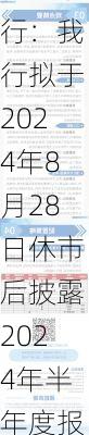 青岛银行：我行拟于2024年8月28日休市后披露2024年半年度报告