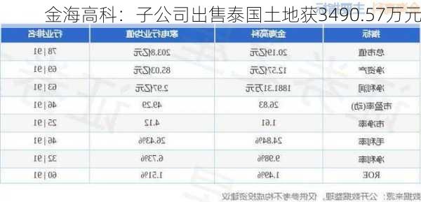 金海高科：子公司出售泰国土地获3490.57万元