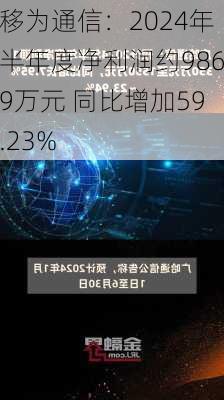 移为通信：2024年半年度净利润约9869万元 同比增加59.23%