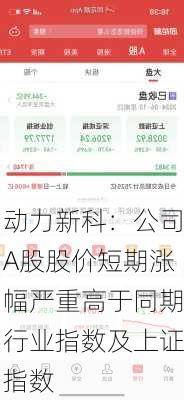 动力新科：公司A股股价短期涨幅严重高于同期行业指数及上证指数