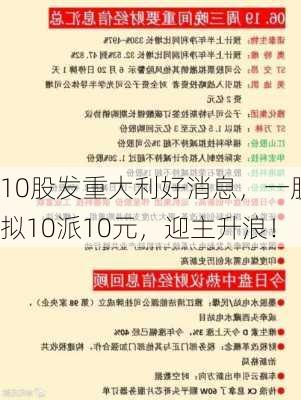 10股发重大利好消息，一股拟10派10元，迎主升浪！