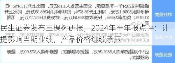 民生证券发布三棵树研报，2024年半年报点评：计提影响当期业绩，产品价格继续承压