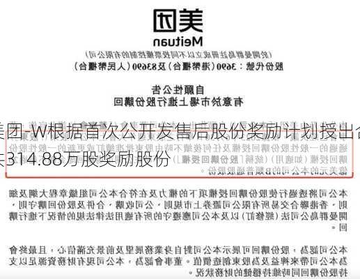 美团-W根据首次公开发售后股份奖励计划授出合共314.88万股奖励股份