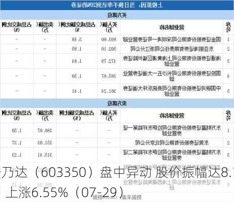 安乃达（603350）盘中异动 股价振幅达8.14%  上涨6.55%（07-29）