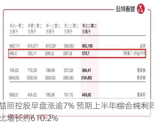 喆丽控股早盘涨逾7% 预期上半年综合纯利同比增长约610.2%