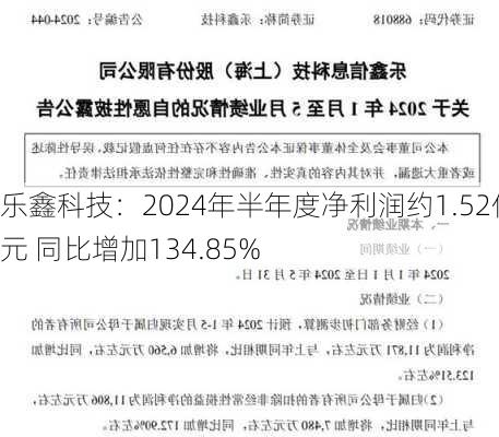 乐鑫科技：2024年半年度净利润约1.52亿元 同比增加134.85%