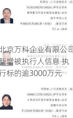 北京万科企业有限公司新增被执行人信息 执行标的逾3000万元