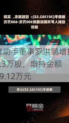 蜂助手董事罗洪鹏增持2.3万股，增持金额39.12万元