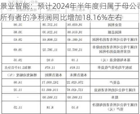 景业智能：预计2024年半年度归属于母公司所有者的净利润同比增加18.16%左右