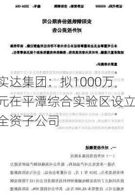 实达集团：拟1000万元在平潭综合实验区设立全资子公司