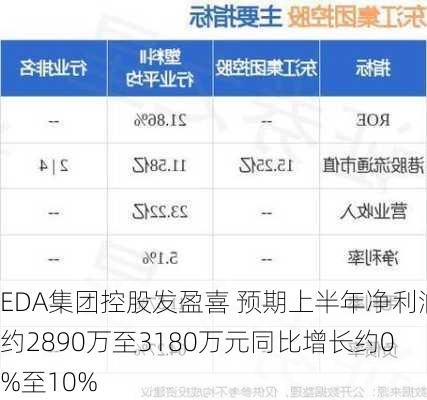 EDA集团控股发盈喜 预期上半年净利润约2890万至3180万元同比增长约0%至10%