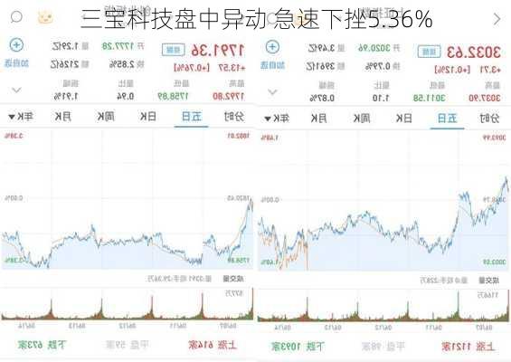 三宝科技盘中异动 急速下挫5.36%