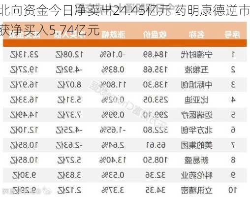 北向资金今日净卖出24.45亿元 药明康德逆市获净买入5.74亿元