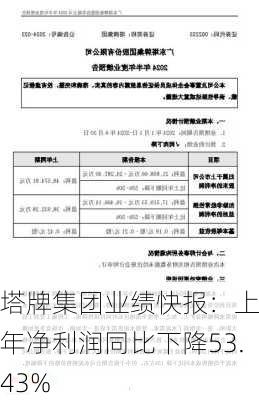 塔牌集团业绩快报：上半年净利润同比下降53.43%