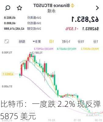 比特币：一度跌 2.2% 现反弹 65875 美元