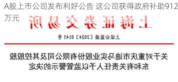 A股上市公司发布利好公告 这公司获得政府补助912万元