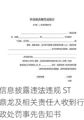 信息披露违法违规 ST鼎龙及相关责任人收到行政处罚事先告知书