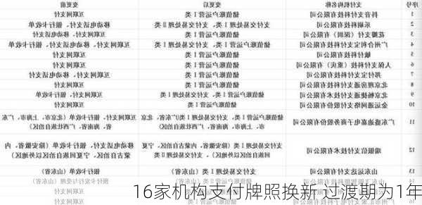 16家机构支付牌照换新 过渡期为1年