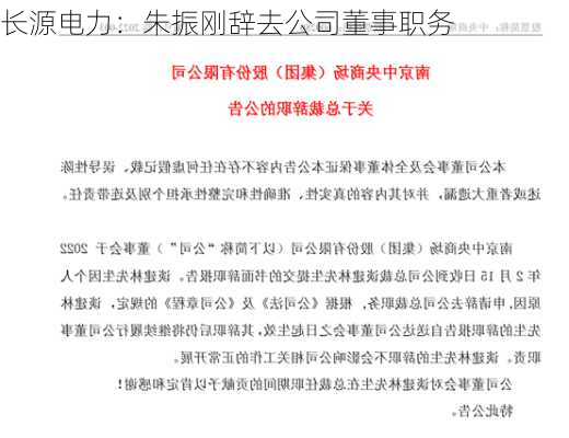 长源电力：朱振刚辞去公司董事职务