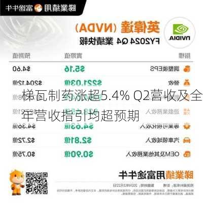 梯瓦制药涨超5.4% Q2营收及全年营收指引均超预期