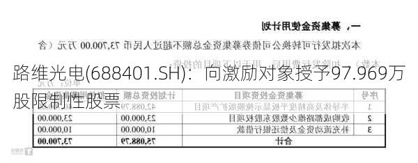 路维光电(688401.SH)：向激励对象授予97.969万股限制性股票