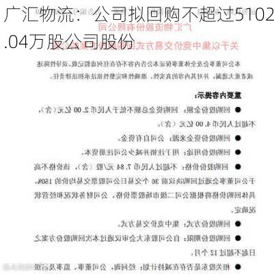 广汇物流：公司拟回购不超过5102.04万股公司股份