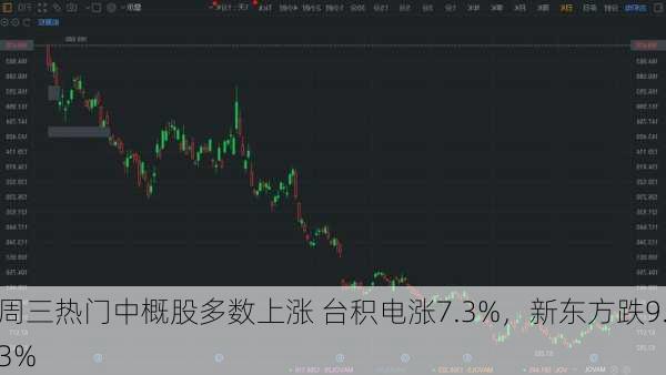 周三热门中概股多数上涨 台积电涨7.3%，新东方跌9.3%