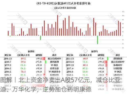 图解丨北上资金净卖出A股57亿元，减仓比亚迪、万华化学，逆势加仓药明康德