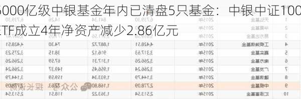 5000亿级中银基金年内已清盘5只基金：中银中证100ETF成立4年净资产减少2.86亿元