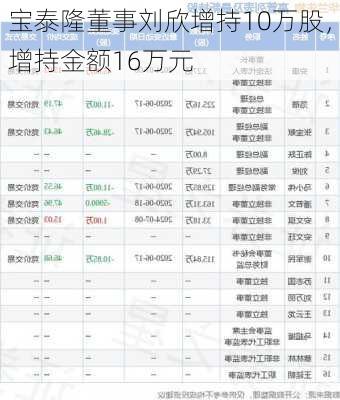 宝泰隆董事刘欣增持10万股，增持金额16万元