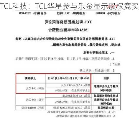 TCL科技：TCL华星参与乐金显示股权竞买