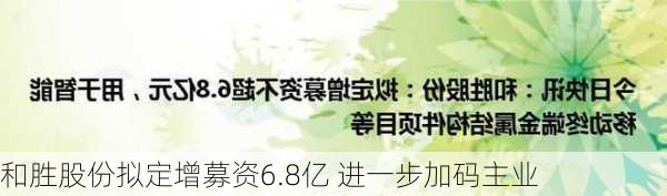 和胜股份拟定增募资6.8亿 进一步加码主业