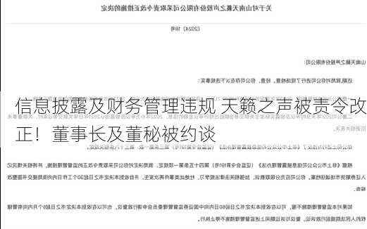 信息披露及财务管理违规 天籁之声被责令改正！董事长及董秘被约谈