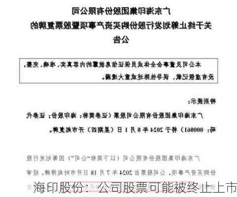 海印股份：公司股票可能被终止上市