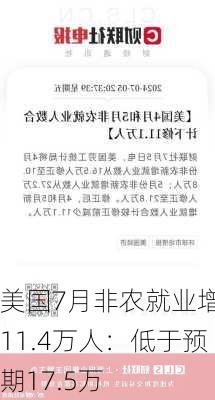 美国7月非农就业增加11.4万人：低于预期17.5万