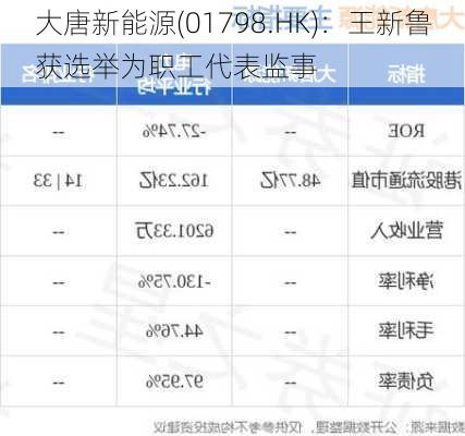 大唐新能源(01798.HK)：王新鲁获选举为职工代表监事