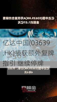 亿达中国(03639.HK)接获额外复牌指引 继续停牌