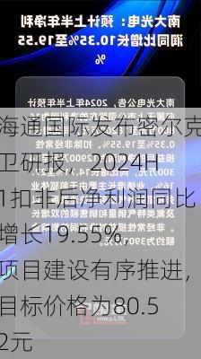 海通国际发布密尔克卫研报，2024H1扣非后净利润同比增长19.55%，项目建设有序推进，目标价格为80.52元