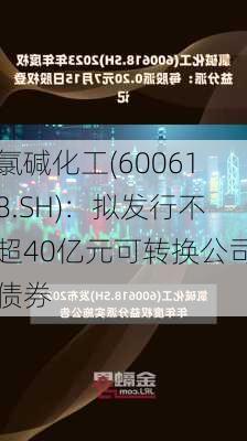 氯碱化工(600618.SH)：拟发行不超40亿元可转换公司债券