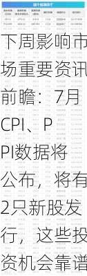 下周影响市场重要资讯前瞻：7月CPI、PPI数据将公布，将有2只新股发行，这些投资机会靠谱