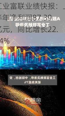 工业富联业绩快报：上半年净利润87.39亿元，同比增长22.04%