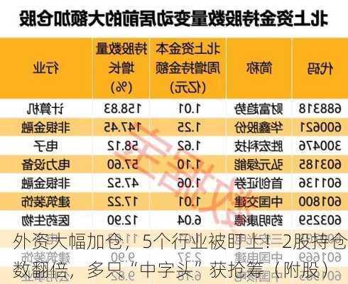 外资大幅加仓，5个行业被盯上！2股持仓数翻倍，多只“中字头”获抢筹（附股）