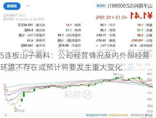 5连板山子高科：公司经营情况及内外部经营环境不存在或预计将要发生重大变化